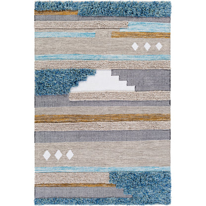 Quenby QUE-2301 Indoor/Outdoor Rug by Surya in black, white, mustard, dark brown, charcoal, light beige. Made from 55% wool, 25% polyester, 20% cotton in a unique style.