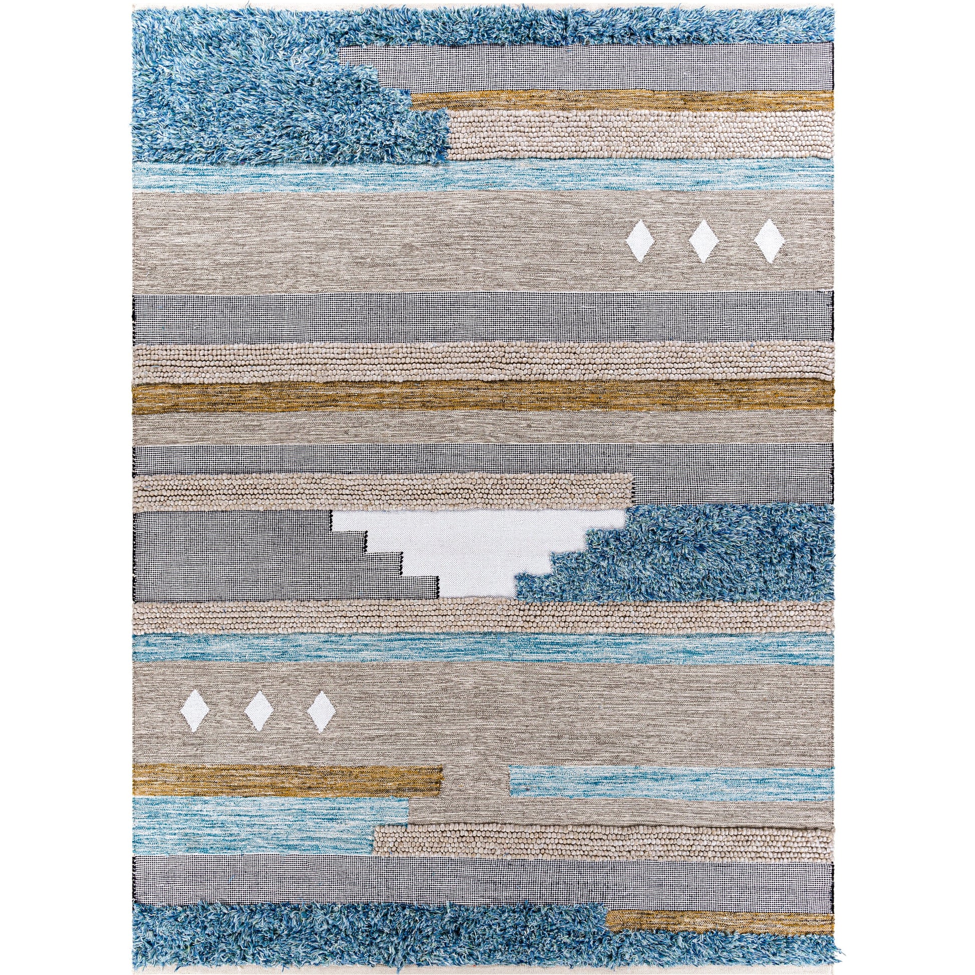 Quenby QUE-2301 Indoor/Outdoor Rug by Surya in black, white, mustard, dark brown, charcoal, light beige. Made from 55% wool, 25% polyester, 20% cotton in a unique style.