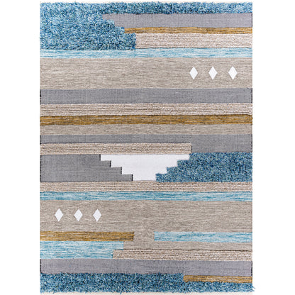 Quenby QUE-2301 Indoor/Outdoor Rug by Surya in black, white, mustard, dark brown, charcoal, light beige. Made from 55% wool, 25% polyester, 20% cotton in a unique style.