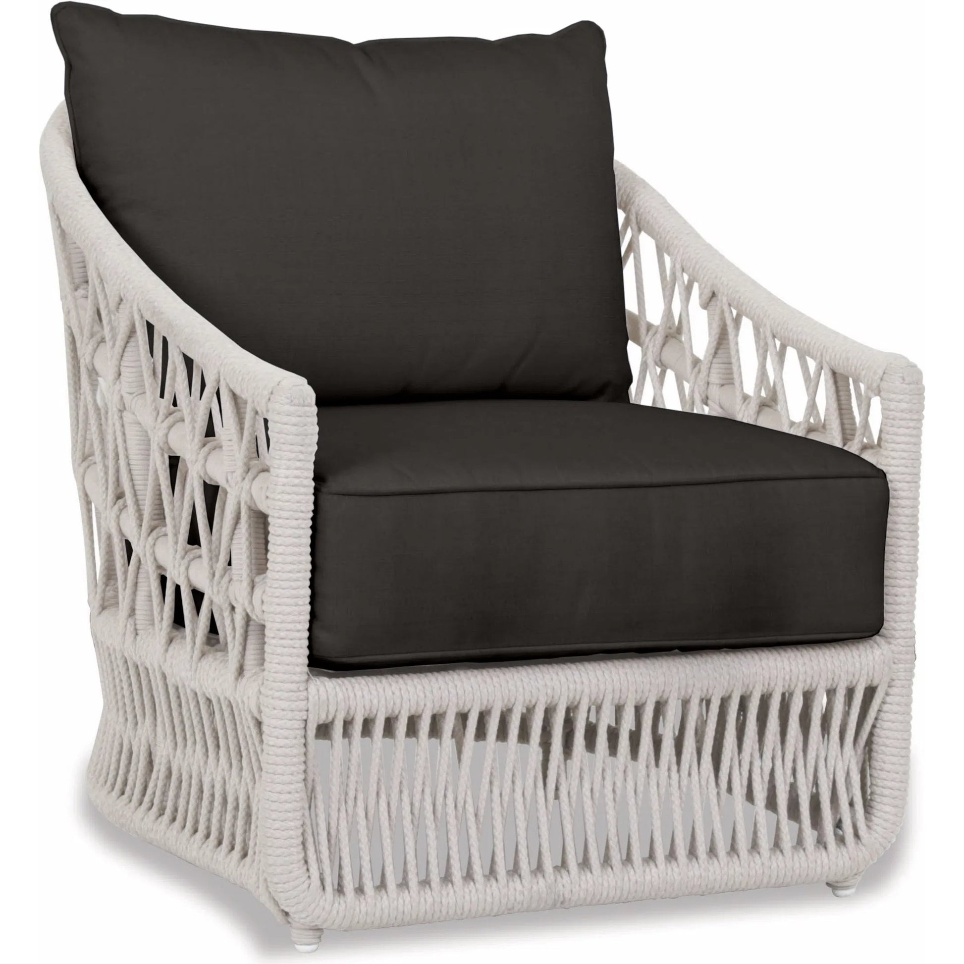 Dana Outdoor Rope Club Chair in Linen Canvas by Sunset West in whites/creams/beiges. Made from olefin rope in a coastal style.