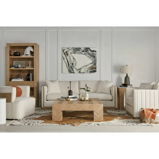 Cassat Channeled Lounge Chair by A.R.T. Furniture in white and okla snow, washed oak. Made from parawood solids with ash embossing, foam, fabric in a unique style.