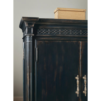 Charleston Jewelry Armoire by Hooker Furniture in black cherry. Made from cherry veneers, cedar, metal in a traditional style.