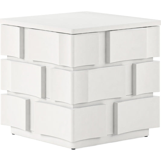 Portico Chairside Table by A.R.T. Furniture in white plaster. Made from parawood solids, resin in a modern style.
