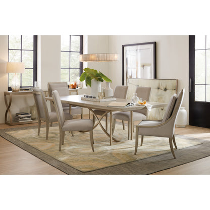 Elixir Dining Table by Hooker Furniture in greige. Made from basswood walnut veneers with metal in a modern style.