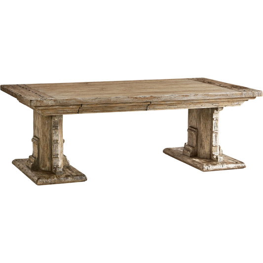 Caldera Pedestal-Base Cocktail Table by Jonathan Charles in light spain painted walnut. Made from main acacia veneer in a unique style.