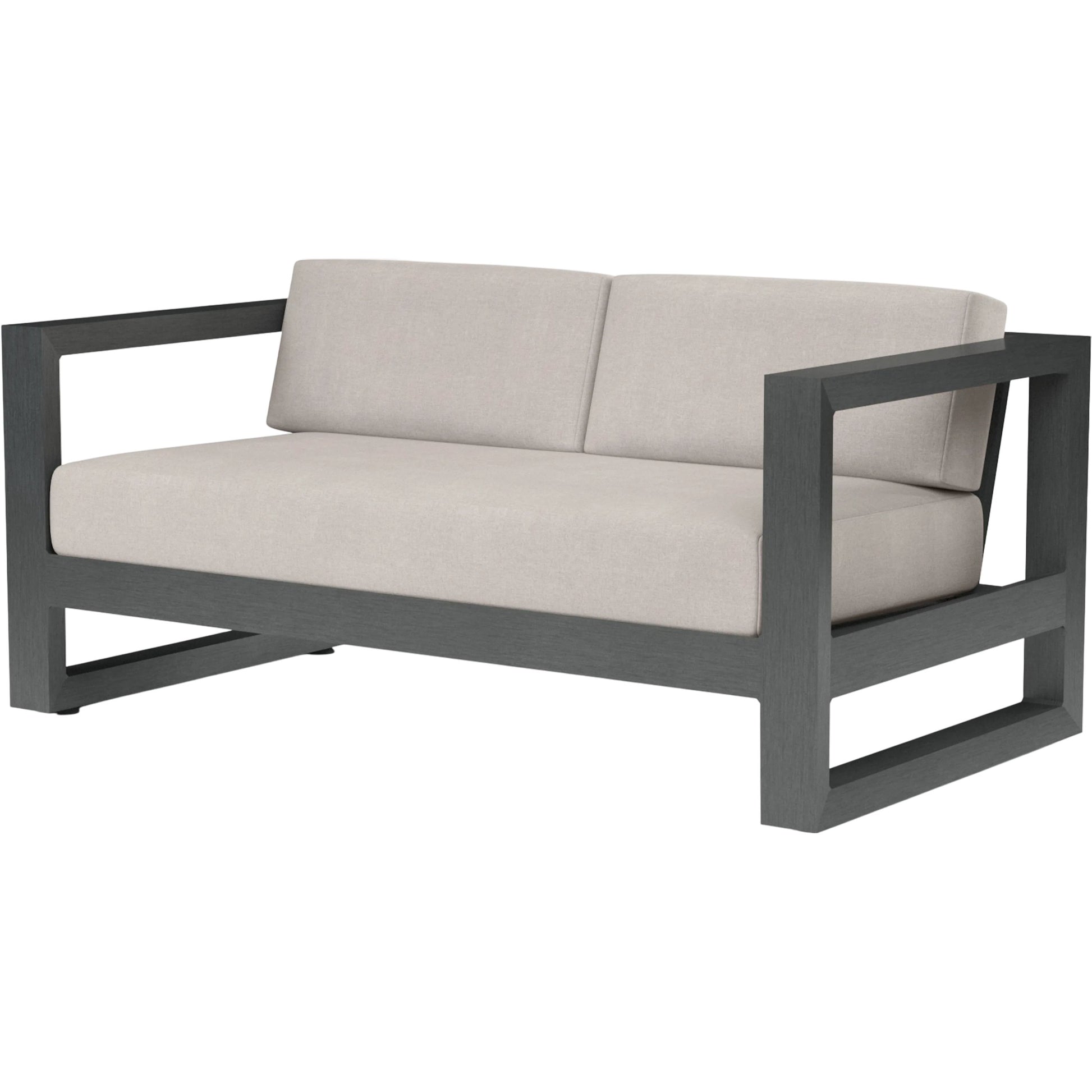 Redondo Outdoor Loveseat by Sunset West in grays. Made from aluminum in a modern style.