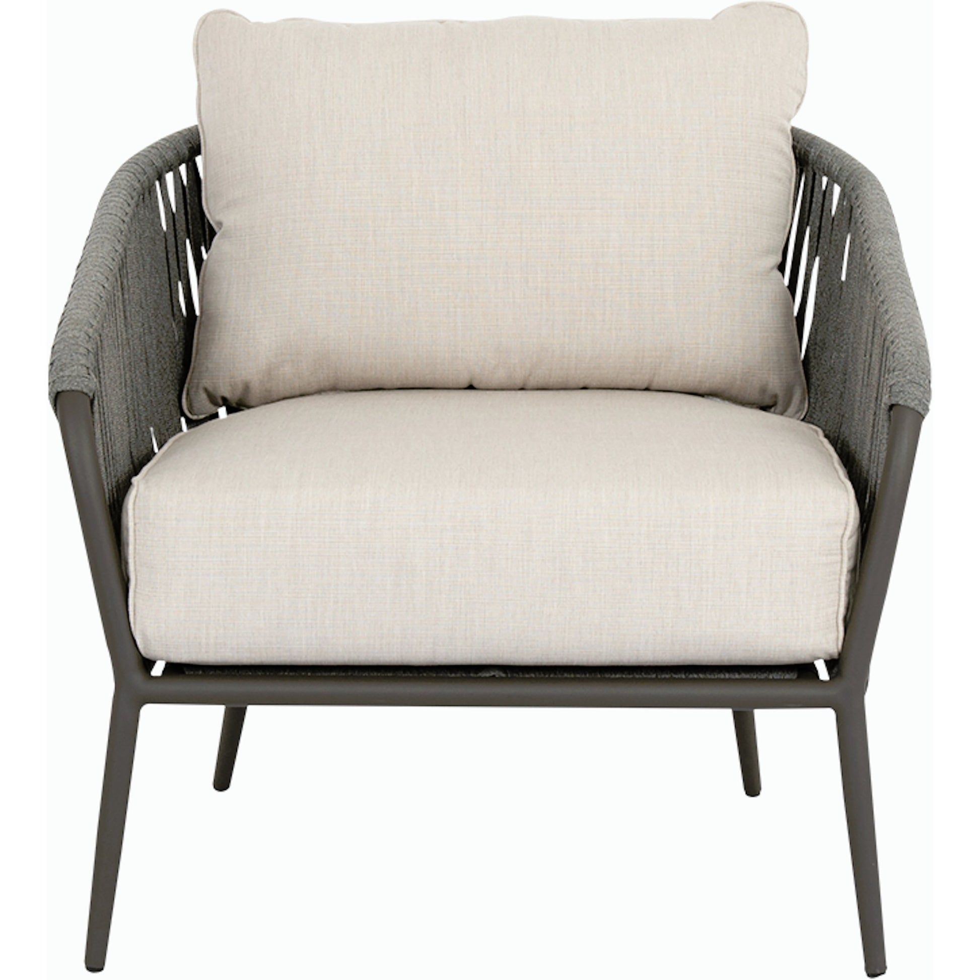 Florence Outdoor Club Chair by Sunset West in graphite. Made from olefin rope in a coastal style.