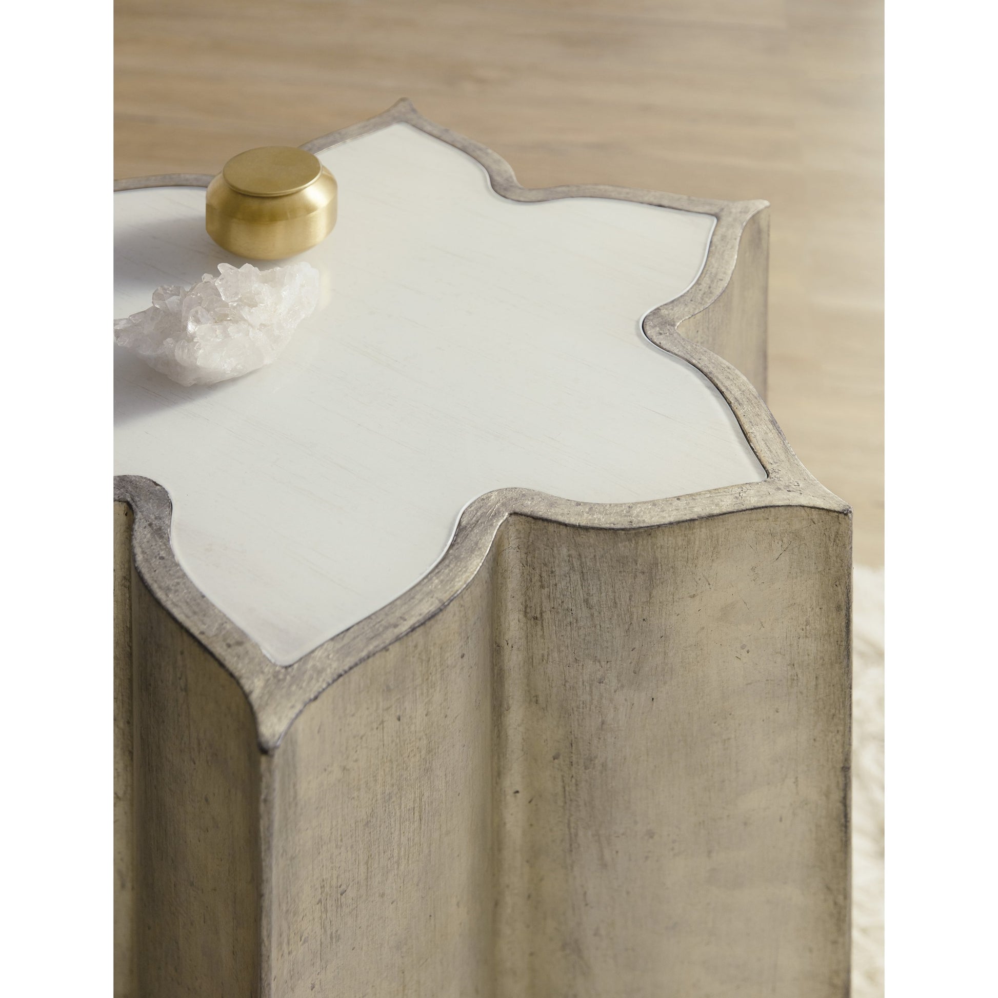 Est La Vie End Table by Hooker Furniture in meringue, jewel. Made from white painted glass in a modern style.