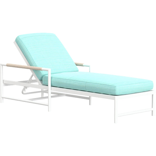 Sabbia Outdoor Chaise by Sunset West in white. Made from olefin rope in a coastal style.