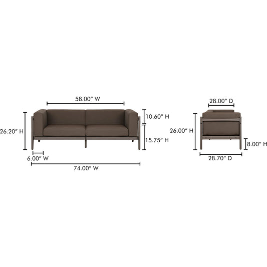 Suri Outdoor 2 Seat Sofa by Moe's Home Collection in taupe. Made from upholstery: 100% solution dyed polyester, polypropylene frame, foam in a unique style.