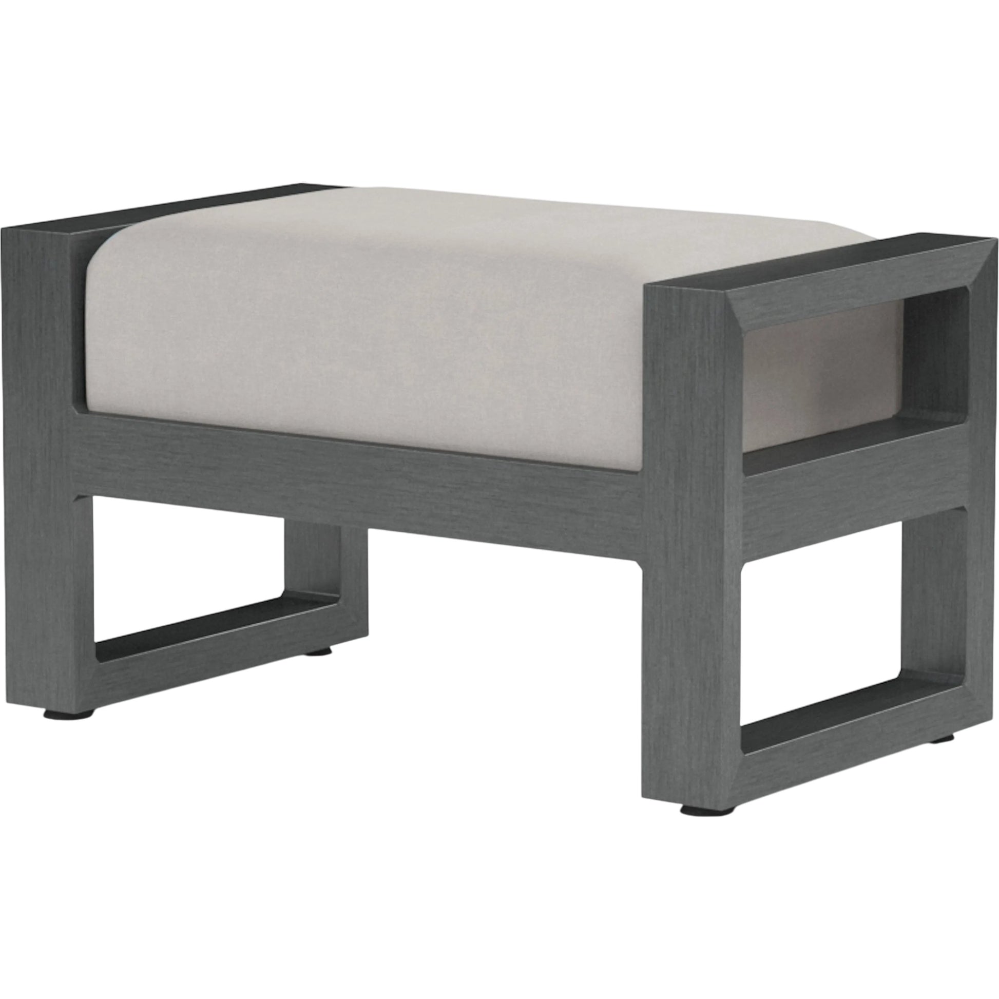 Redondo Outdoor Ottoman by Sunset West in grays. Made from aluminum in a modern style.
