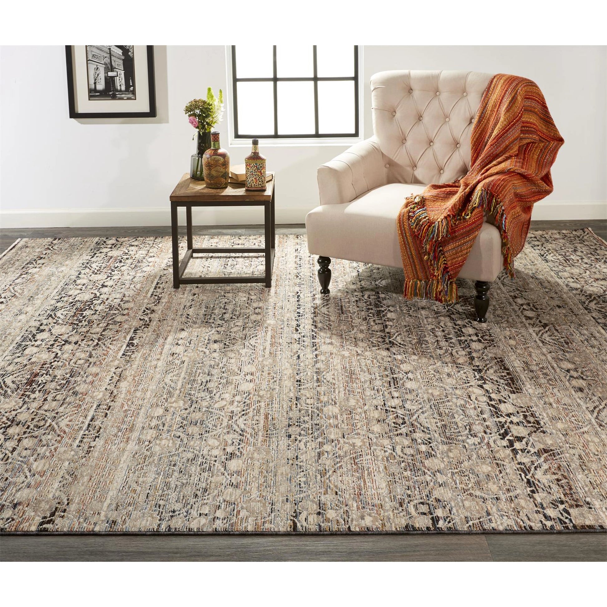 Caprio Transitional Damask Rug - 3961F by Feizy in gray, ivory, tan. Made from polyester, viscose in a unique style.