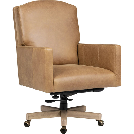 Shore Executive Chair by Hooker Furniture in brown and light wood. Made from leather, aniline plus top grain leather in a unique style.