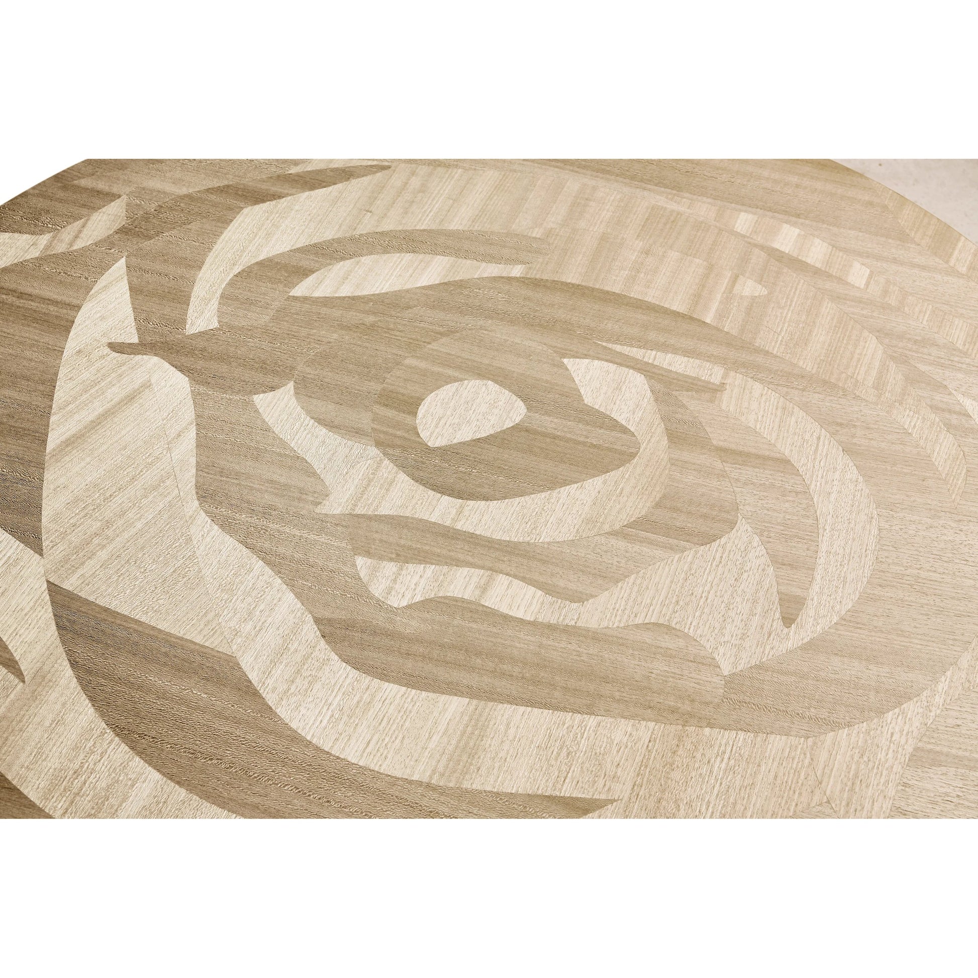 Tidepool Round Cocktail Table by Jonathan Charles in beige and natural dyed koto. Made from koto veneer, stainless steel in a transitional style.
