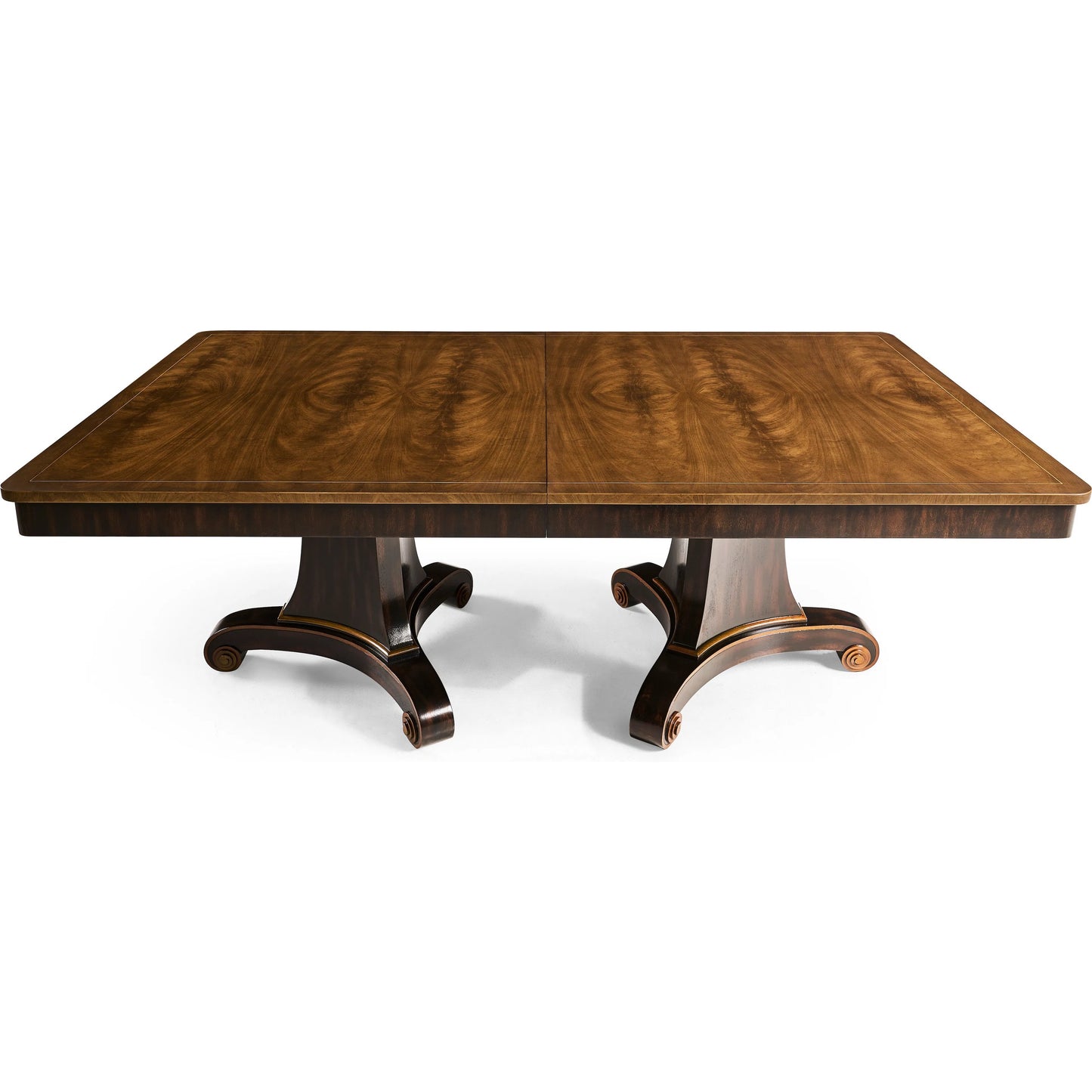 005 SI-2252674 | Additional Silo | Rosette Dining Table by Jonathan Charles in medium crotch walnut. Made from celejeria veneer, brass, acacia veneer, beech, plywood in a modern style.