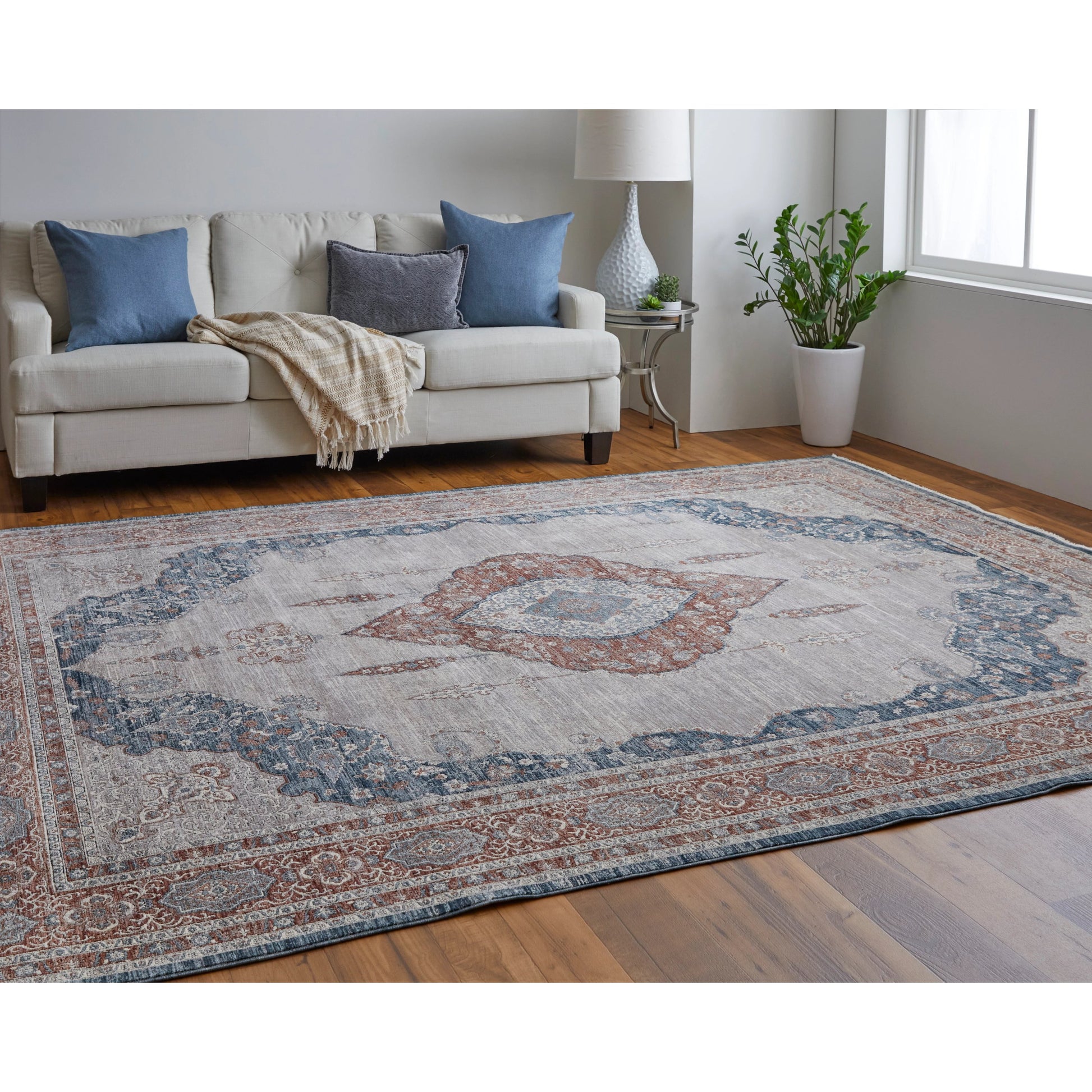 Marquette Transitional Rug - 39GRF by Feizy in gray, red, blue. Made from unique in a unique style.