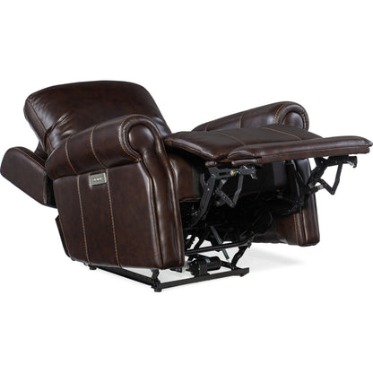 Eisley Power Recliner by Hooker Furniture in sorrento night seas. Made from leather in a traditional style.