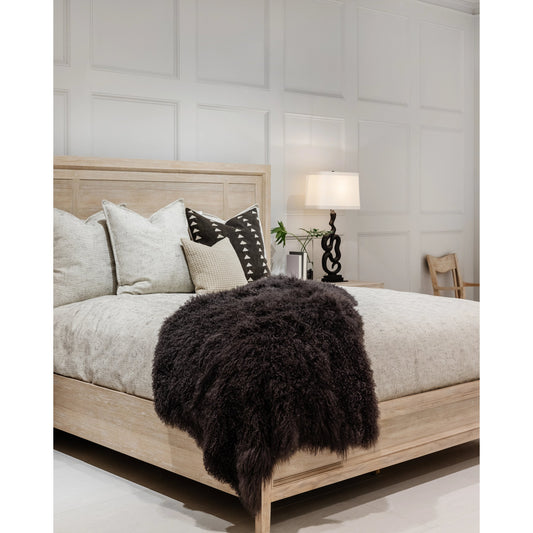 Post Panel Bed by A.R.T. Furniture in cracked almond. Made from ash & pine solids, plank-effect flakey oak and birch veneer in a cottage & farmhouse style.