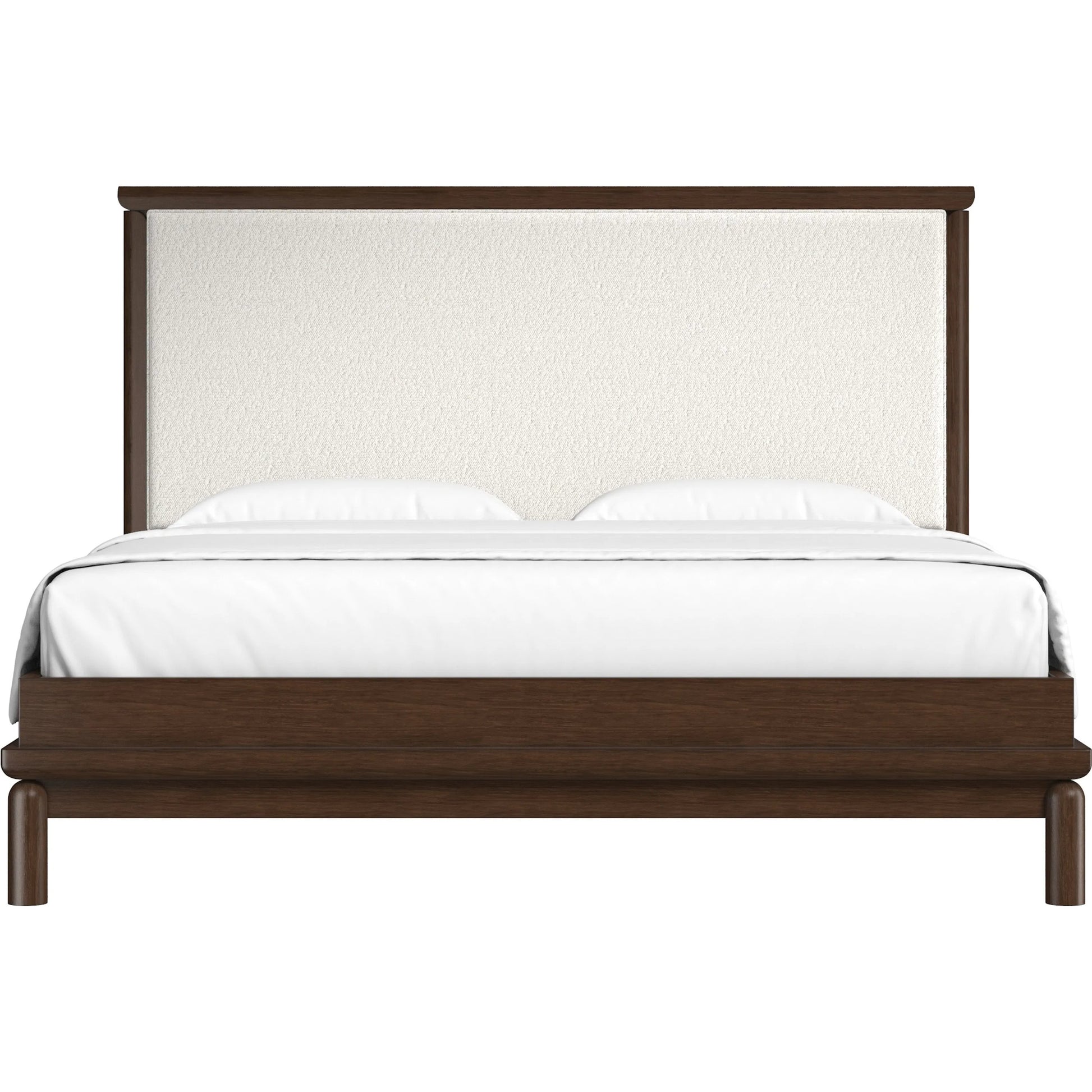 Verge Upholstered Bed by A.R.T. Furniture in handcrated walnut. Made from poplar solids, flat cut walnut veneers in a traditional style.