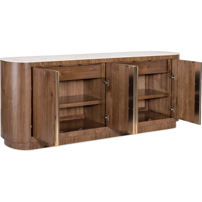 Eleana Credenza by Hooker Furniture in light caramel, quartered walnut veneers, marble. Made from walnut veneers, marble in a modern style.