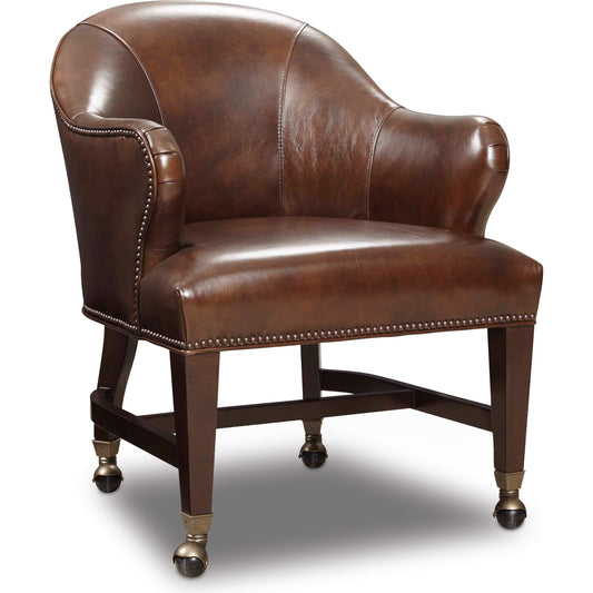 Queen Game Chair by Hooker Furniture in isadora coffee and natchez brown. Made from leather in a unique style.