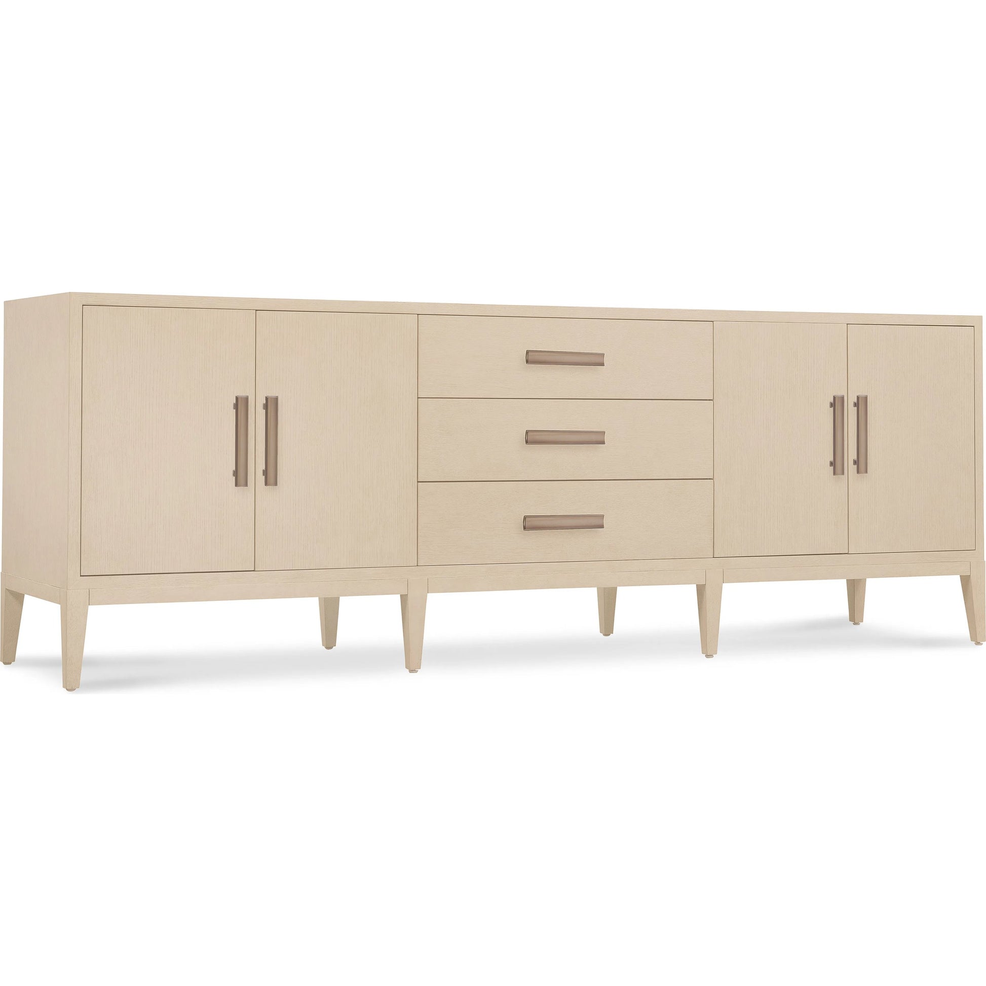 Westwood Credenza by Hooker Furniture in light wood and polished limestone. Made from oak veneers in a transitional style.