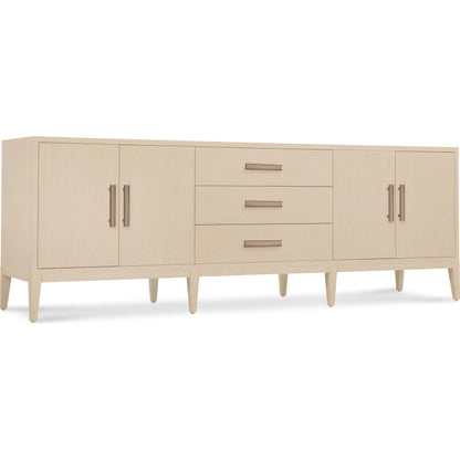 Westwood Credenza by Hooker Furniture in light wood and polished limestone. Made from oak veneers in a transitional style.