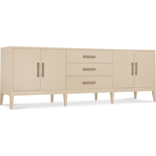 Westwood Credenza by Hooker Furniture in light wood and polished limestone. Made from oak veneers in a unique style.