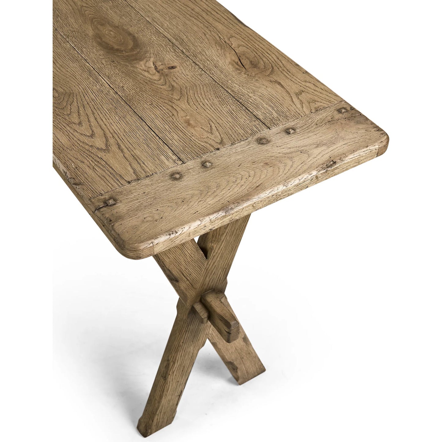 008 SI-2462578 | Closeup | Echo Canyon Console Table by Jonathan Charles in faded oak. Made from oak in a cottage & farmhouse style.