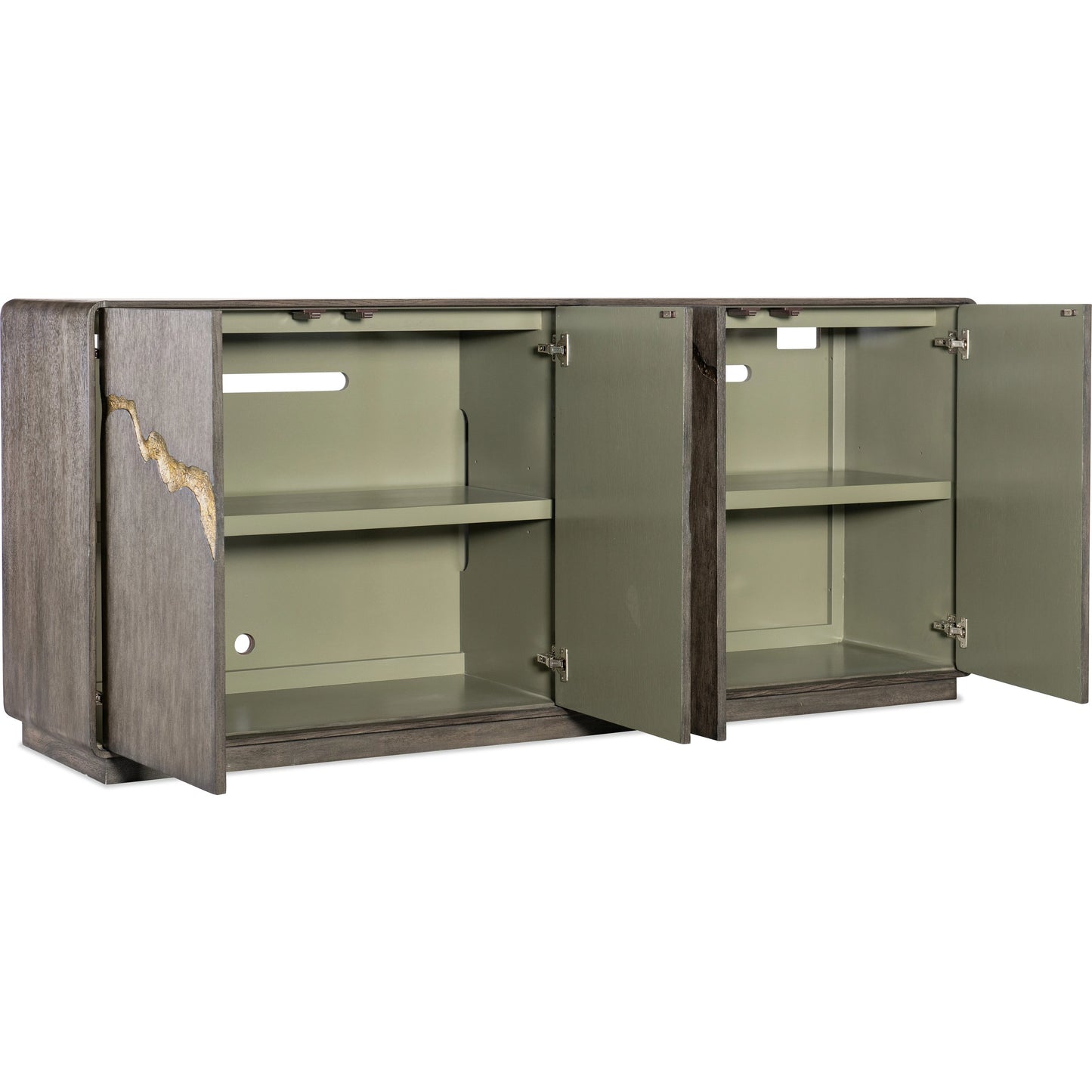 002 SI-2133593 | Additional Silo | Melange Fissured Entertainment Credenza by Hooker Furniture in dark wood. Made from oak veneers in a modern style.