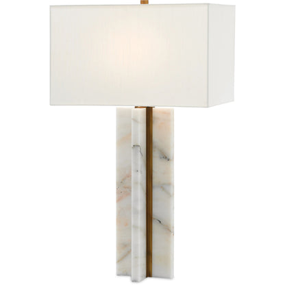 Khalil Table Lamp by Currey and Company in marble, antique brass. Made from marble, metal in a modern style.