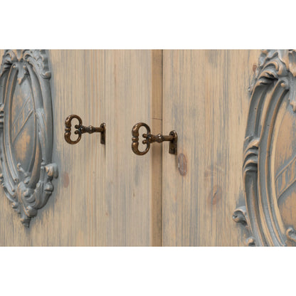 Crested Wall Cabinet by Sarreid Ltd.. Made from solid pine, 4 adjustable shelves in a cottage & farmhouse style.