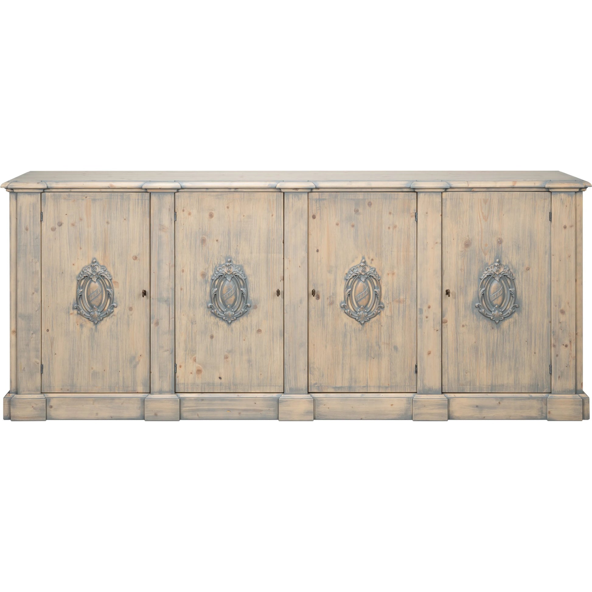 Crested Wall Cabinet by Sarreid Ltd.. Made from solid pine, 4 adjustable shelves in a cottage & farmhouse style.