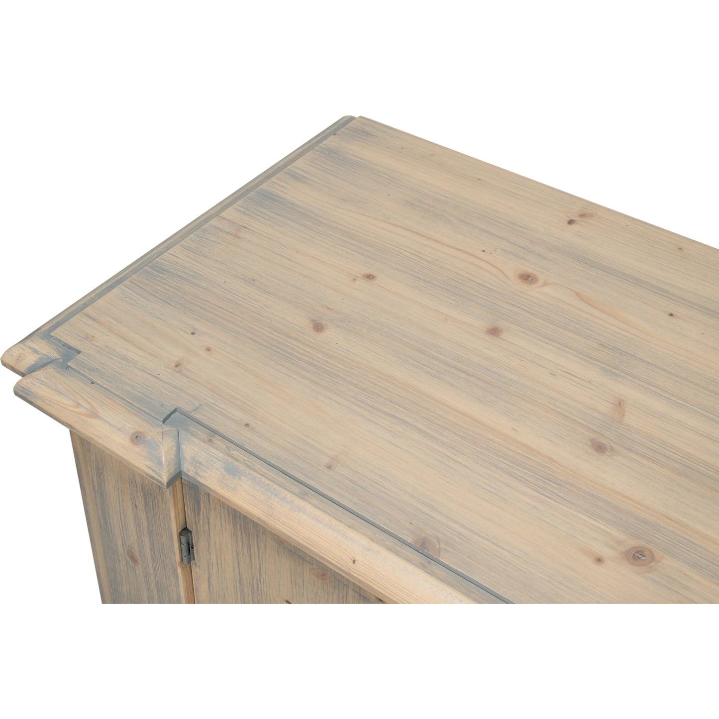 022 SI-2447885 | Closeup | Crested Wall Cabinet by Sarreid Ltd.. Made from solid pine, 4 adjustable shelves in a cottage & farmhouse style.