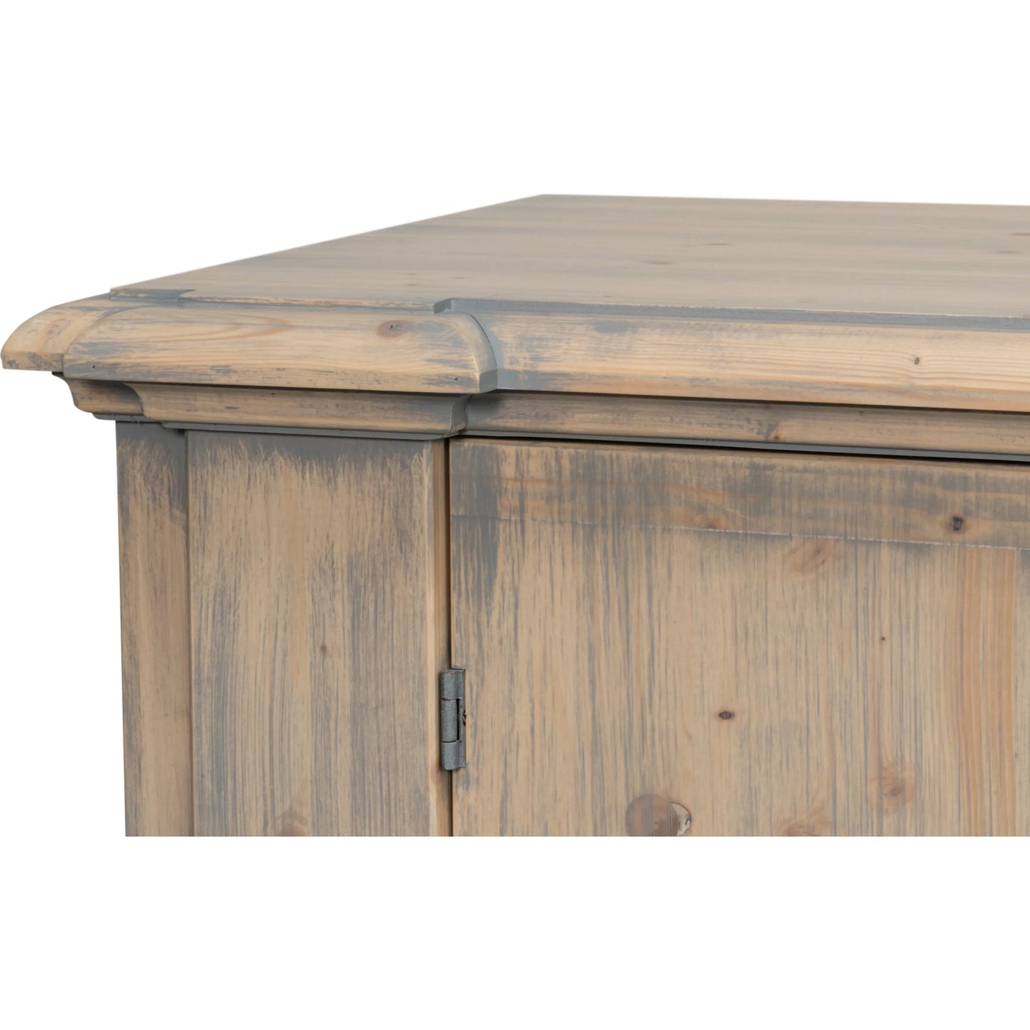 023 SI-2447885 | Closeup | Crested Wall Cabinet by Sarreid Ltd.. Made from solid pine, 4 adjustable shelves in a cottage & farmhouse style.