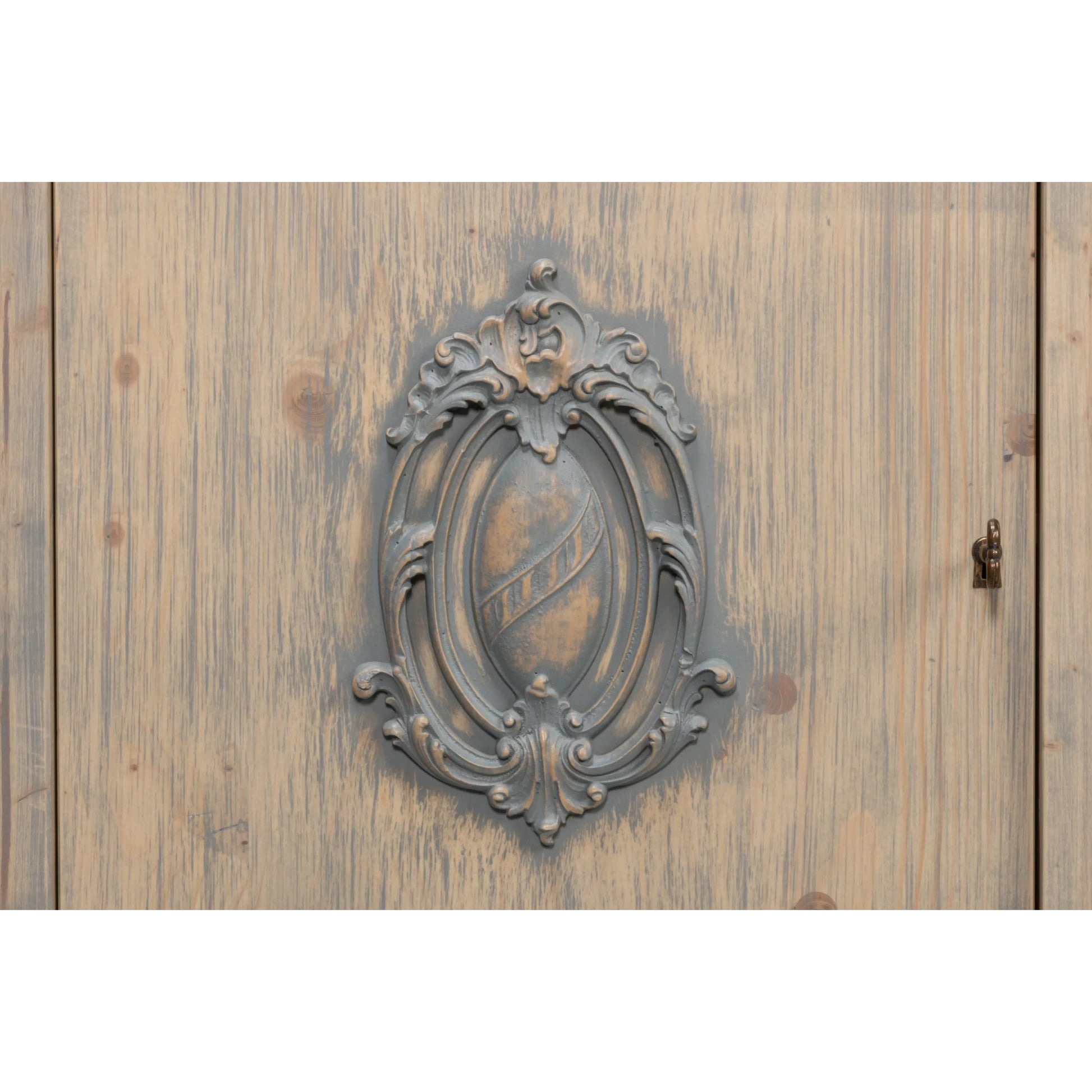 Crested Wall Cabinet by Sarreid Ltd.. Made from solid pine, 4 adjustable shelves in a cottage & farmhouse style.