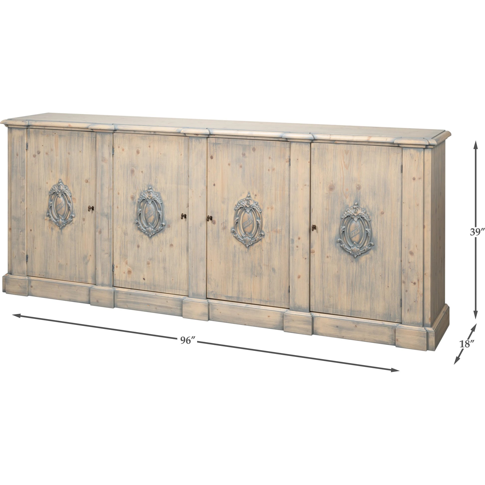 Crested Wall Cabinet by Sarreid Ltd.. Made from solid pine, 4 adjustable shelves in a unique style.