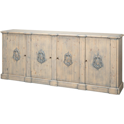 Crested Wall Cabinet by Sarreid Ltd.. Made from solid pine, 4 adjustable shelves in a cottage & farmhouse style.