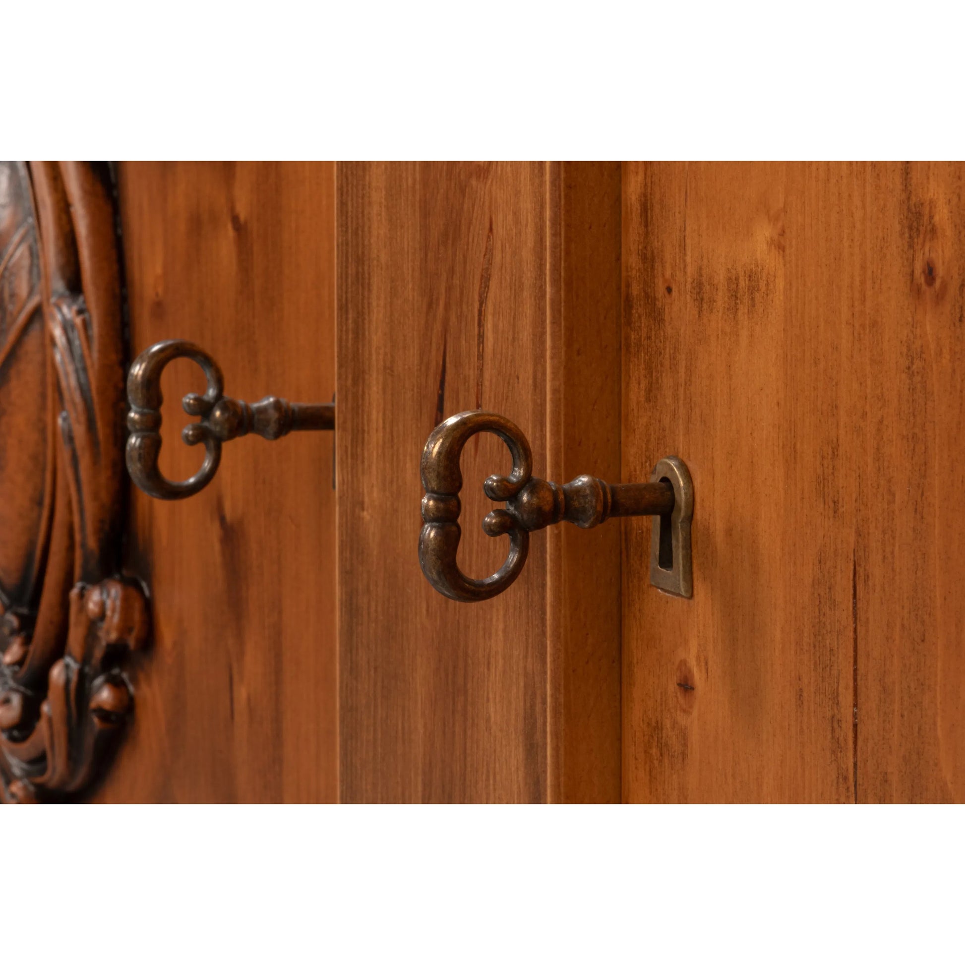 Crested Wall Cabinet by Sarreid Ltd.. Made from solid pine, 4 adjustable shelves in a cottage & farmhouse style.