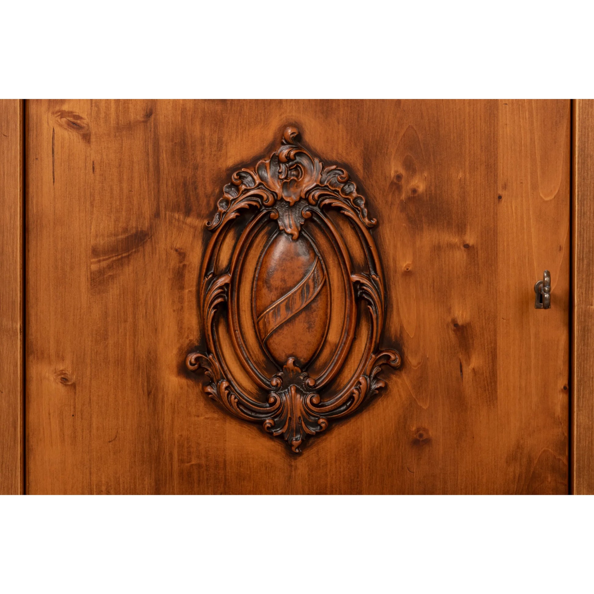 Crested Wall Cabinet by Sarreid Ltd.. Made from solid pine, 4 adjustable shelves in a cottage & farmhouse style.