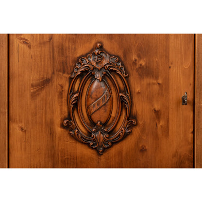 Crested Wall Cabinet by Sarreid Ltd.. Made from solid pine, 4 adjustable shelves in a cottage & farmhouse style.