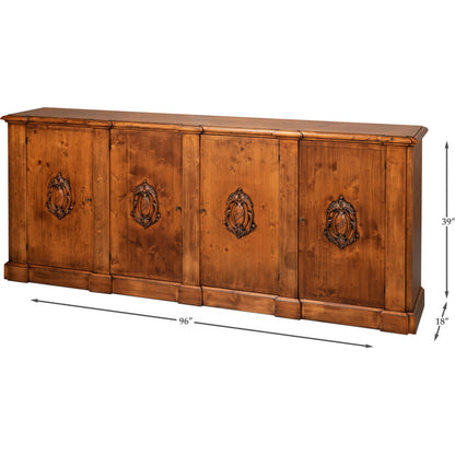 Crested Wall Cabinet by Sarreid Ltd.. Made from solid pine, 4 adjustable shelves in a cottage & farmhouse style.