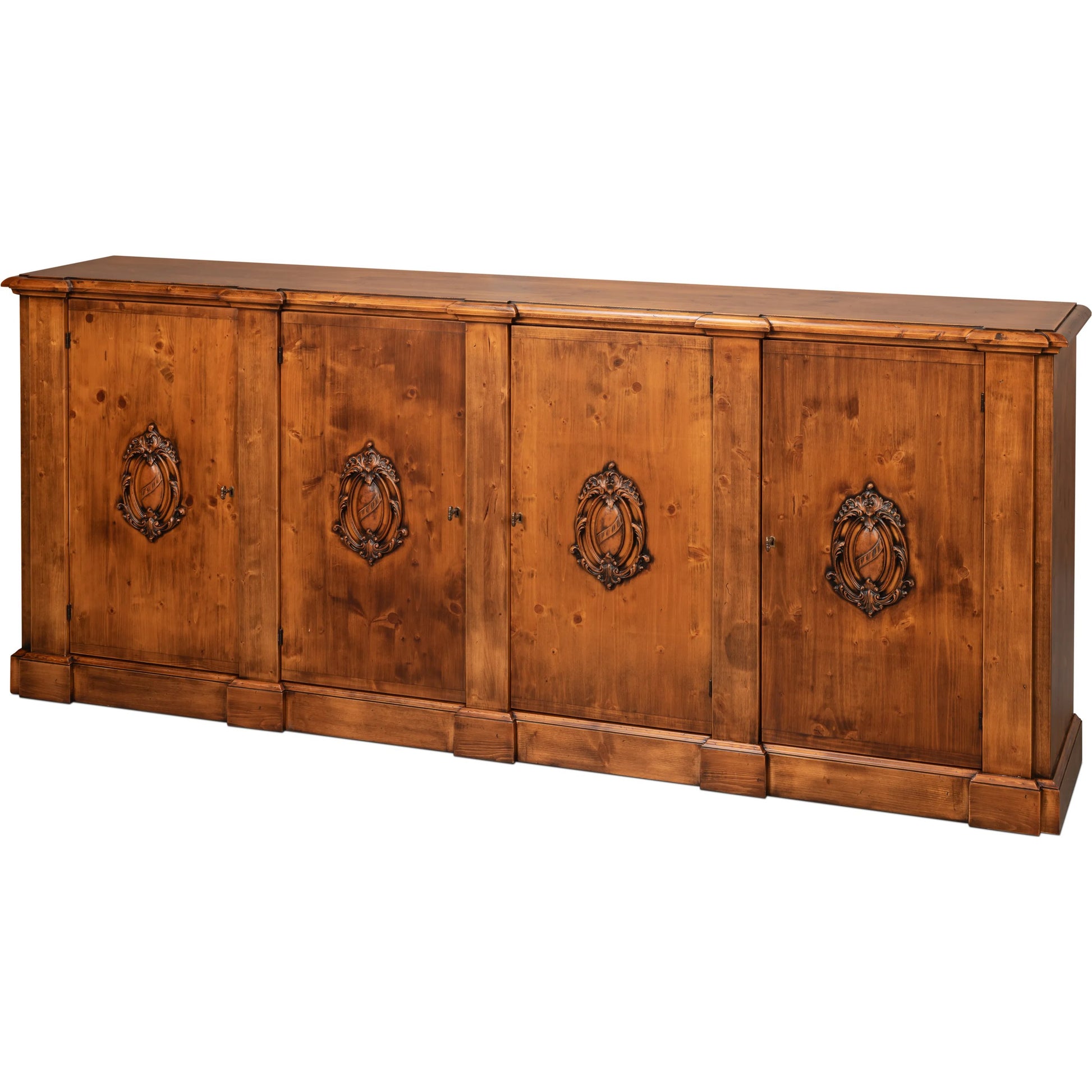 Crested Wall Cabinet by Sarreid Ltd.. Made from solid pine, 4 adjustable shelves in a cottage & farmhouse style.