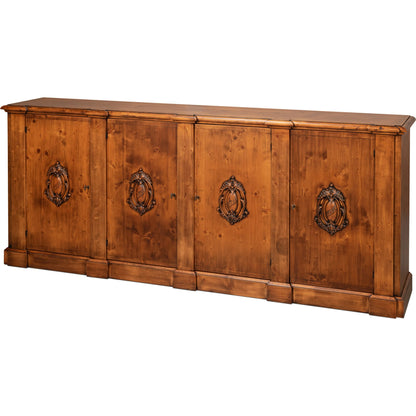 Crested Wall Cabinet by Sarreid Ltd.. Made from solid pine, 4 adjustable shelves in a cottage & farmhouse style.