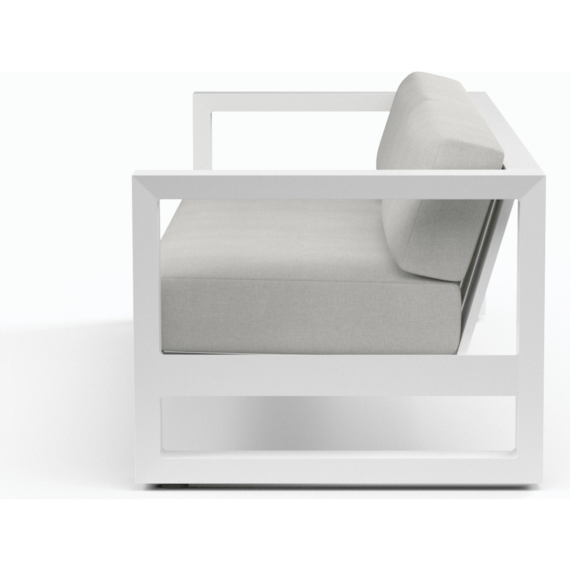 Newport Outdoor Sofa in Cast Silver by Sunset West in frost. Made from aluminum in a modern style.
