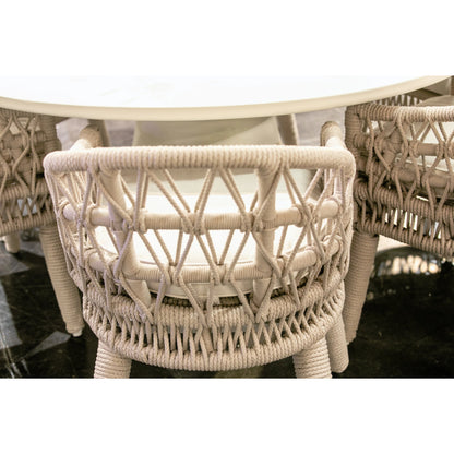 Dana Outdoor Rope Dining Chair in Linen by Sunset West in natural. Made from olefin rope in a coastal style.