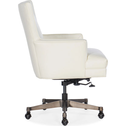 Rosa Executive Swivel Tilt Chair by Hooker Furniture in apollo mineral and beige. Made from leather, apollo mineral (semi-aniline corrected top grain) in a modern style.