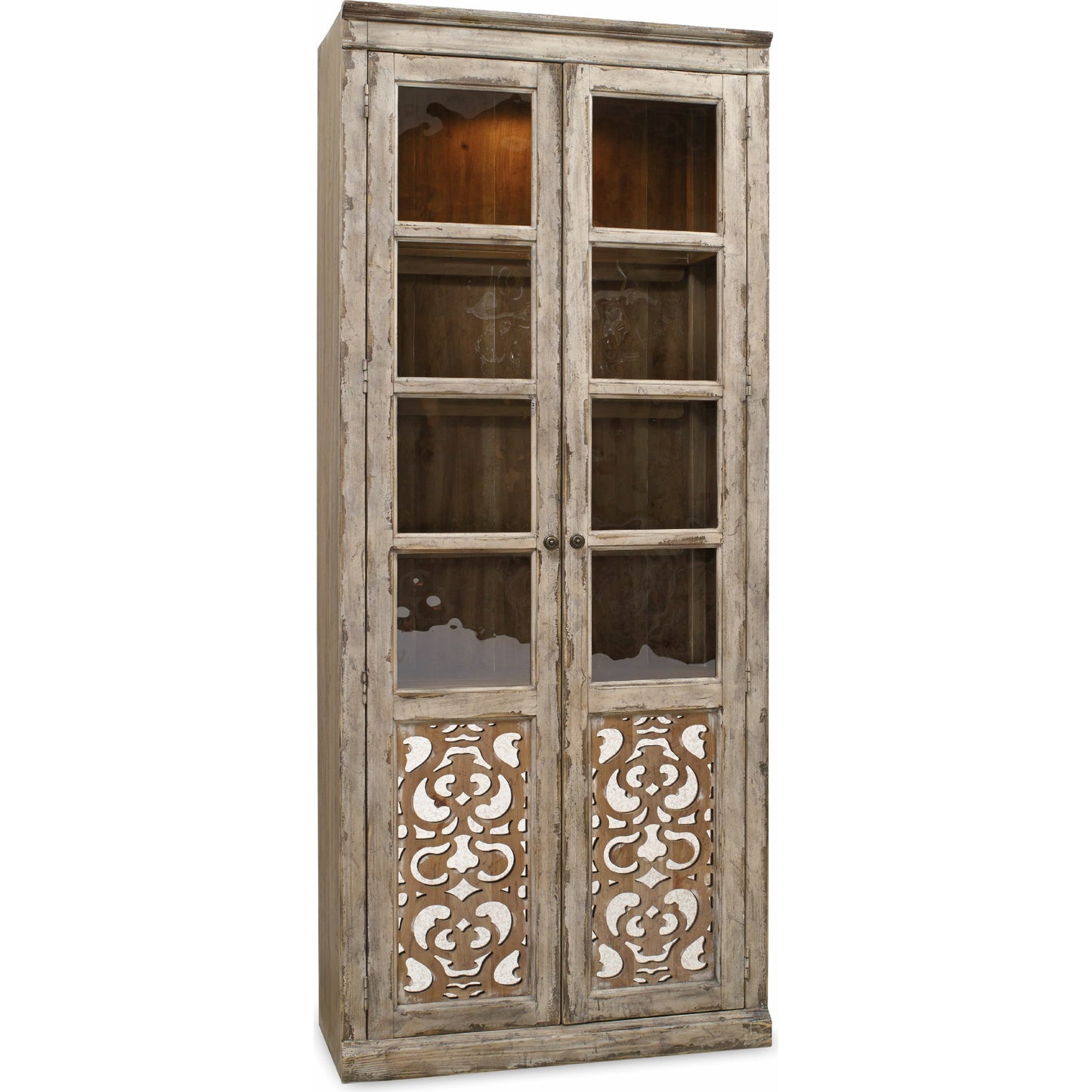 001 SI-1748602 | Primary Silo | Chatelet Bunching Curio Cabinet by Hooker Furniture in caramel froth, paris vintage. Made from pecan veneers, seeded glass in a traditional style.