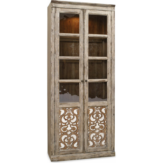 Chatelet Bunching Curio Cabinet by Hooker Furniture in caramel froth, paris vintage. Made from pecan veneers, seeded glass in a traditional style.