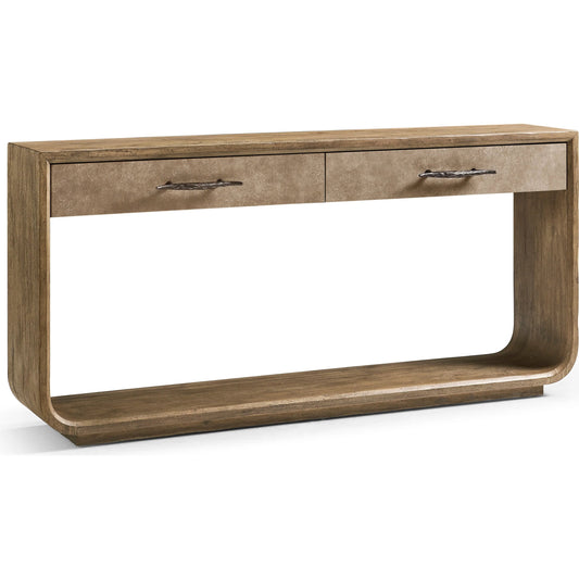 Stone Ridge Console Table by Jonathan Charles in tully light acacia. Made from acacia veneer in a unique style.